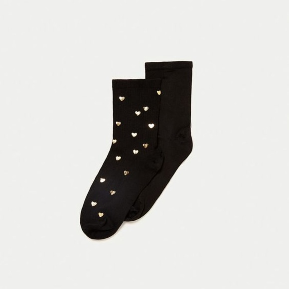 ZARA 2-Pack of Heart & Black Gold Ankle Socks Modern Valentine's Day - Picture 1 of 4